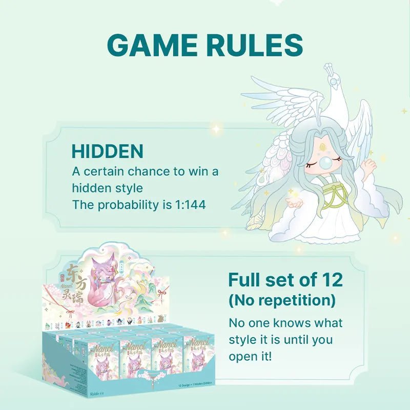 Rolife Nanci blind box game rules card inside box contents shown - Overrated Korean Beauty & More