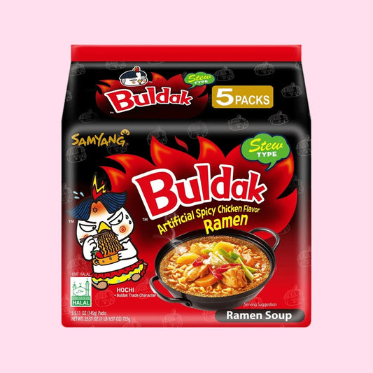 Samyang Buldak Hot Spicy Chicken Ramen Noodle Korean Stir - Fried Ramen, Original Stew Type, Pack of 5 - OVERRATED
