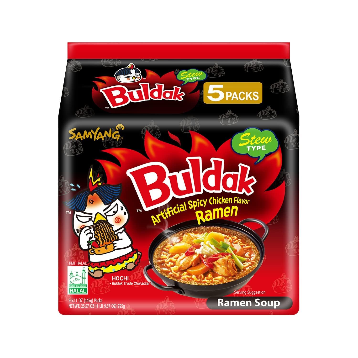 Samyang Buldak Hot Spicy Chicken Ramen Noodle Korean Stir - Fried Ramen, Original Stew Type, Pack of 5 - OVERRATED