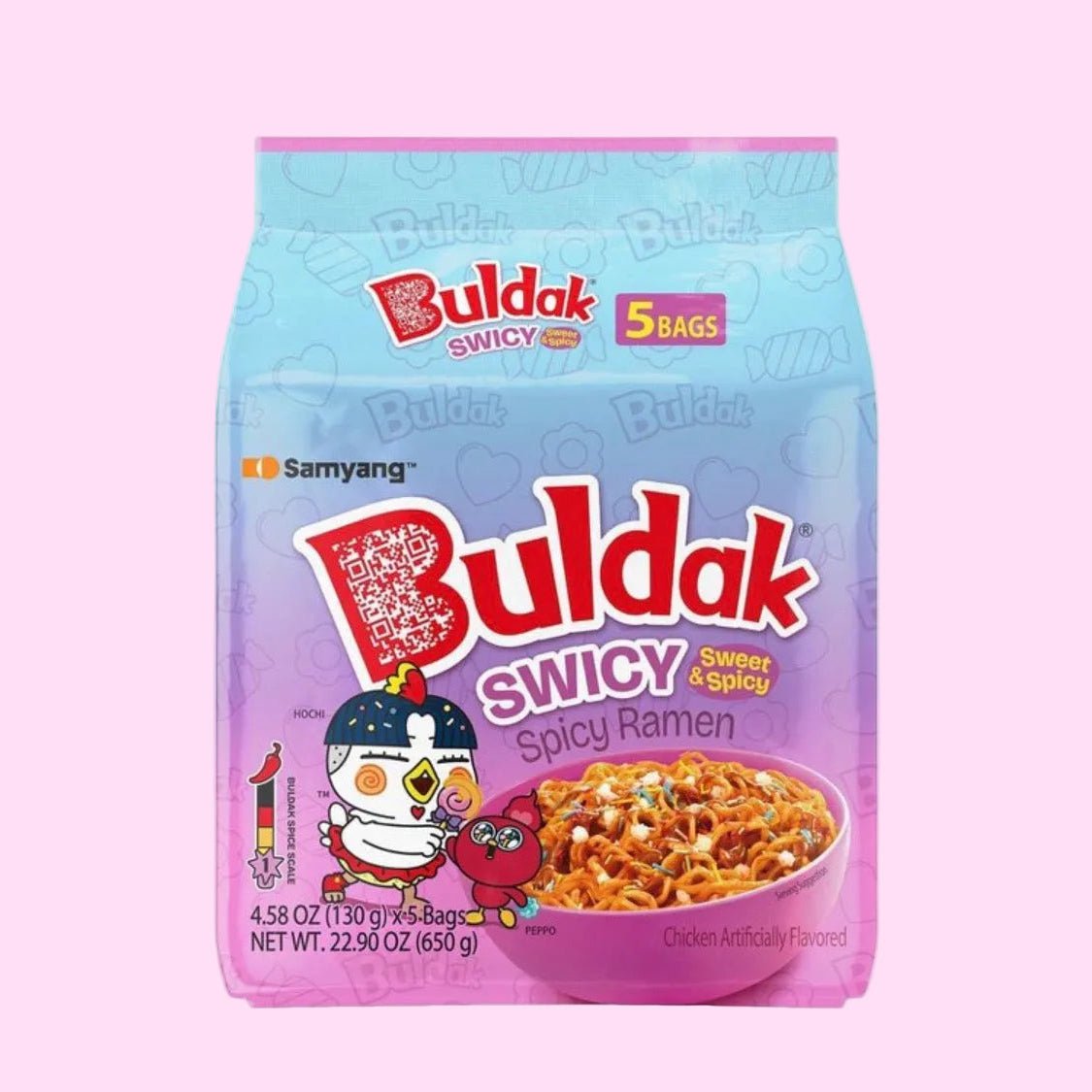 Samyang Buldak Swicy ramen noodle brick with sweet spicy sauce packet close up - Overrated Korean Beauty & More