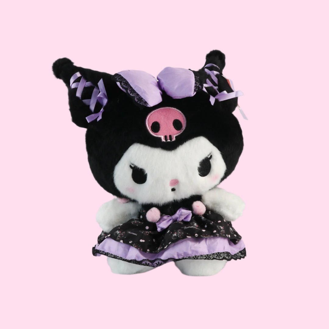 Sanrio Characters Kuromi Black Lolita Dress With Corset Ribbon Details Plushie - OVERRATED