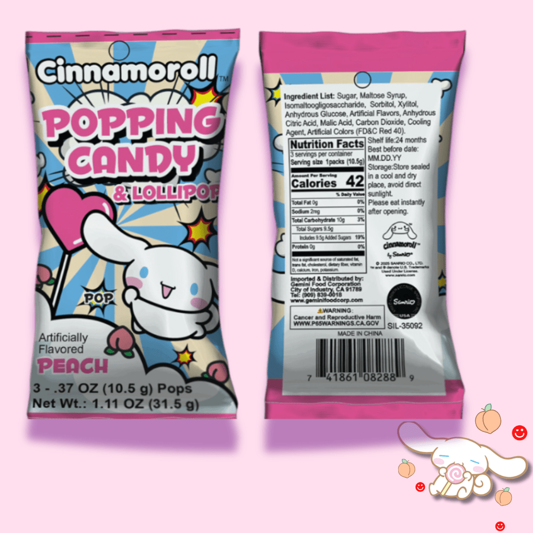 Sanrio Cinnamoroll Peach Popping Candy & Lollipop - OVERRATED