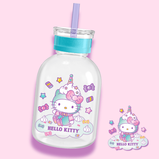 Sanrio Hello Kitty Dreamland Unicorn Candy Cloud Glass Milk Bottle & Straw - OVERRATED