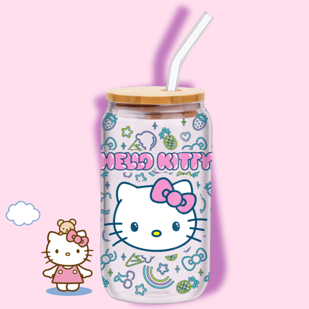 Sanrio Hello Kitty Neon Fruit Glass Tumbler & Bamboo Lid - OVERRATED