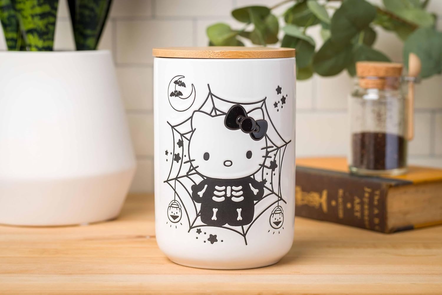 Sanrio Hello Kitty Spooky Skeleton Ceramic Jar with Bamboo Lid - OVERRATED