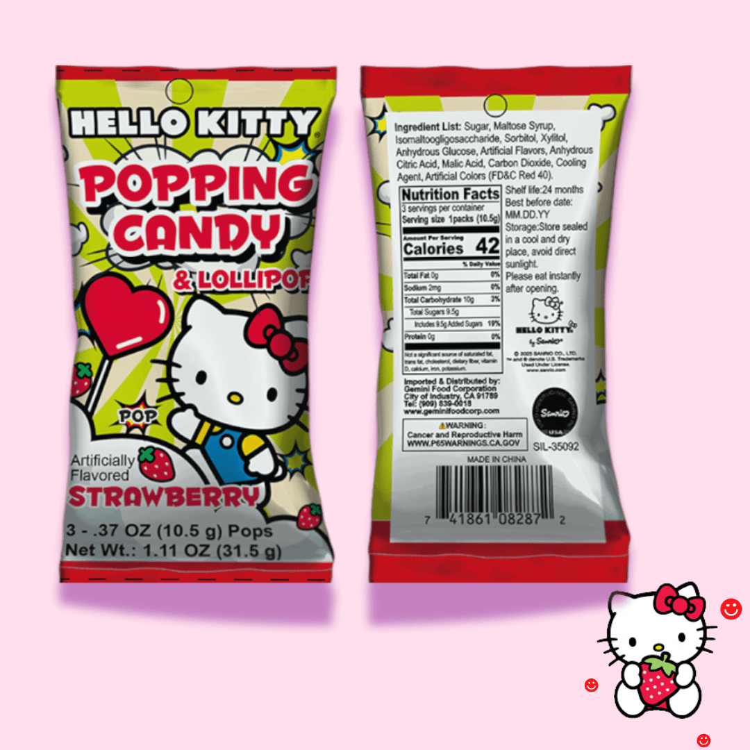 Sanrio Hello Kitty Strawberry Popping Candy & Lollipop - OVERRATED