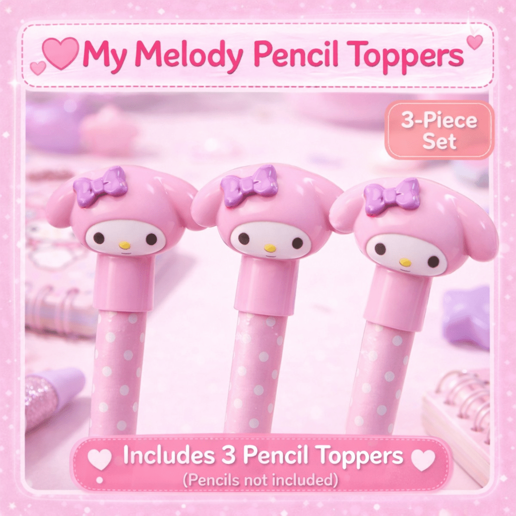 My Melody pencil topper set pink Sanrio kawaii desk accessories - Overrated Korean Beauty & More