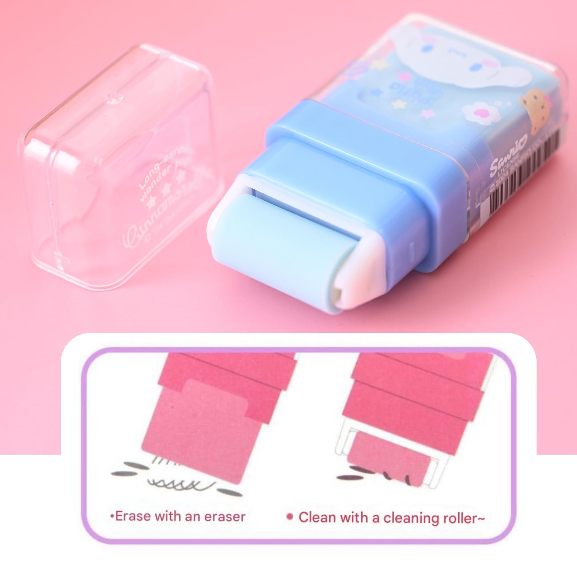Sanrio eraser kawaii character roller eraser set side view - Overrated Korean Beauty & More