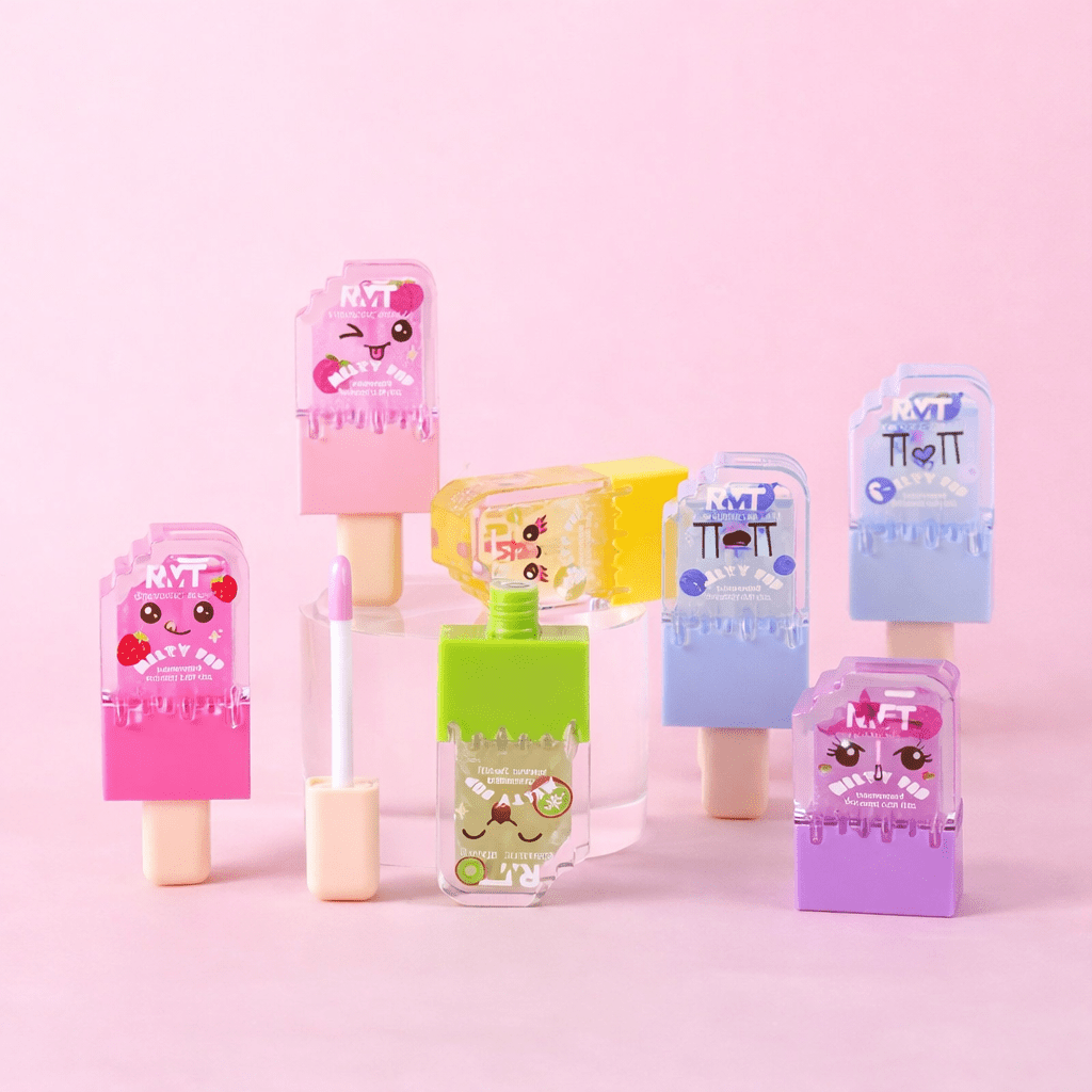 Kawaii lip gloss shimmer ice cream pop popsicle lip oil set - Overrated Korean Beauty & More