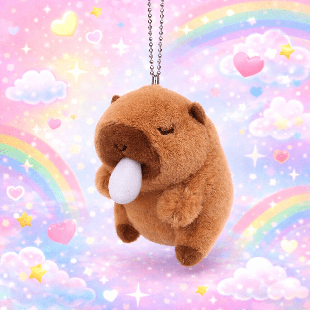 Kawaii capybara keychain Sniffles squishy plush attached to bag - Overrated Korean Beauty & More