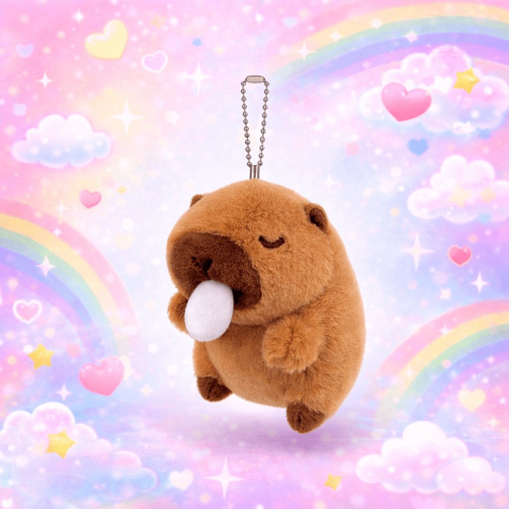 Kawaii capybara keychain Sniffles plush charm front view - Overrated Korean Beauty & More