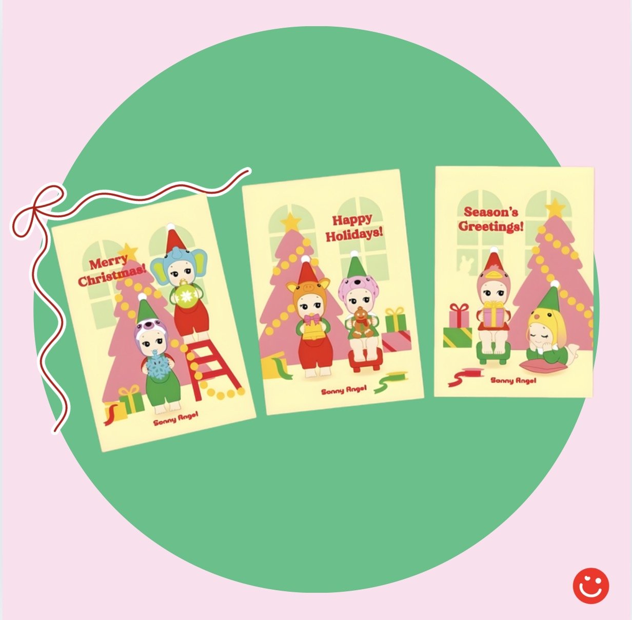 Sonny Angel Merry Christmas Greeting Card Pack all 3 cards display - Overrated Korean Beauty