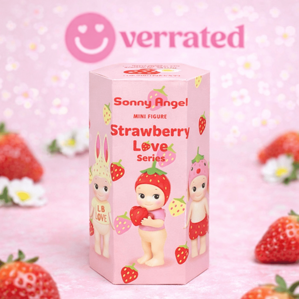 Sonny Angel Strawberry Love Series pink gift box set display - Overrated Korean Beauty