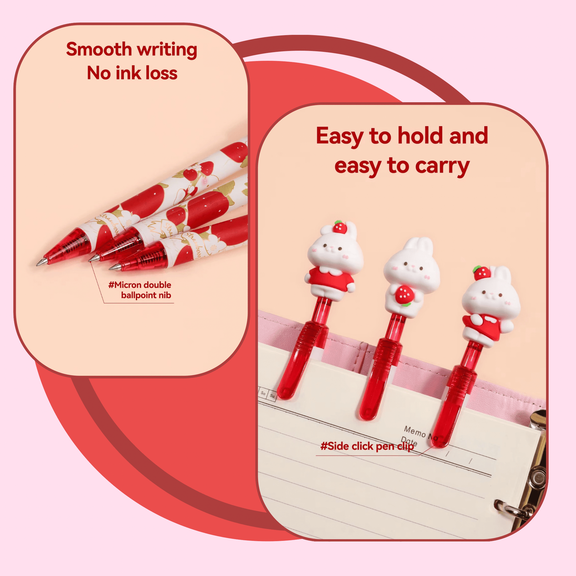 Cute kawaii gel pen strawberry bunny fine tip stationery - Overrated Korean Beauty & More