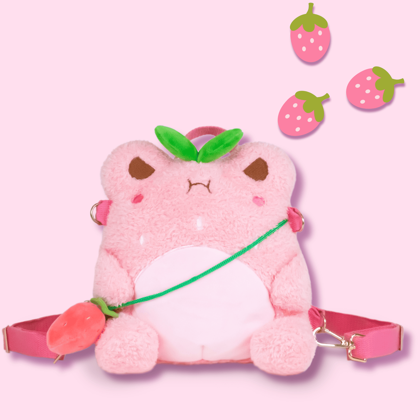 Strawberry Wawa Backpack (Cute Kawaii Pink Frog Shoulder Bag - OVERRATED