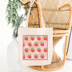 Kawaii Strawberry Canvas Market Tote Bag