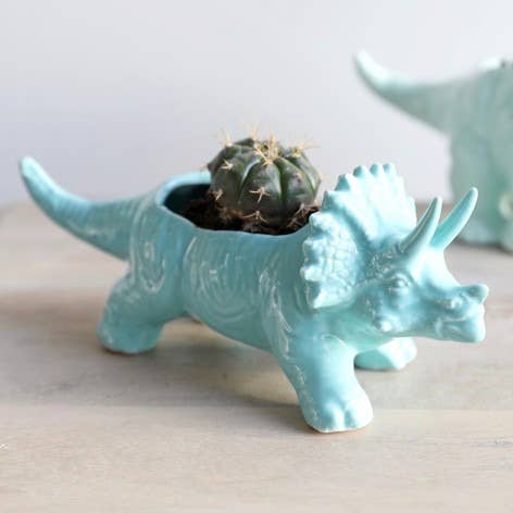 Teal Triceratops Dinosaur Planter - OVERRATED