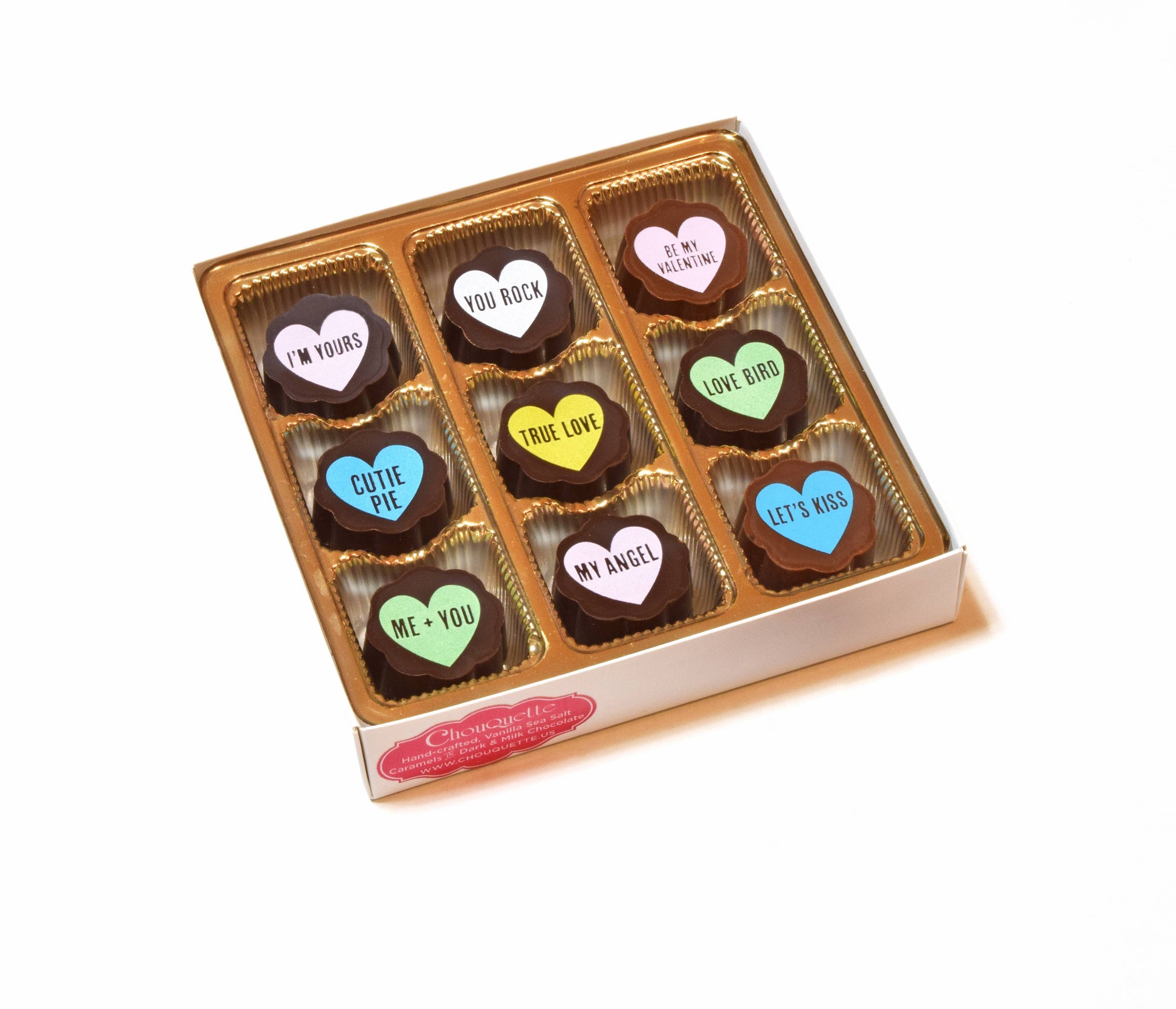 Valentine Sayings Hearts Chocolate Covered Caramels 5p - OVERRATED