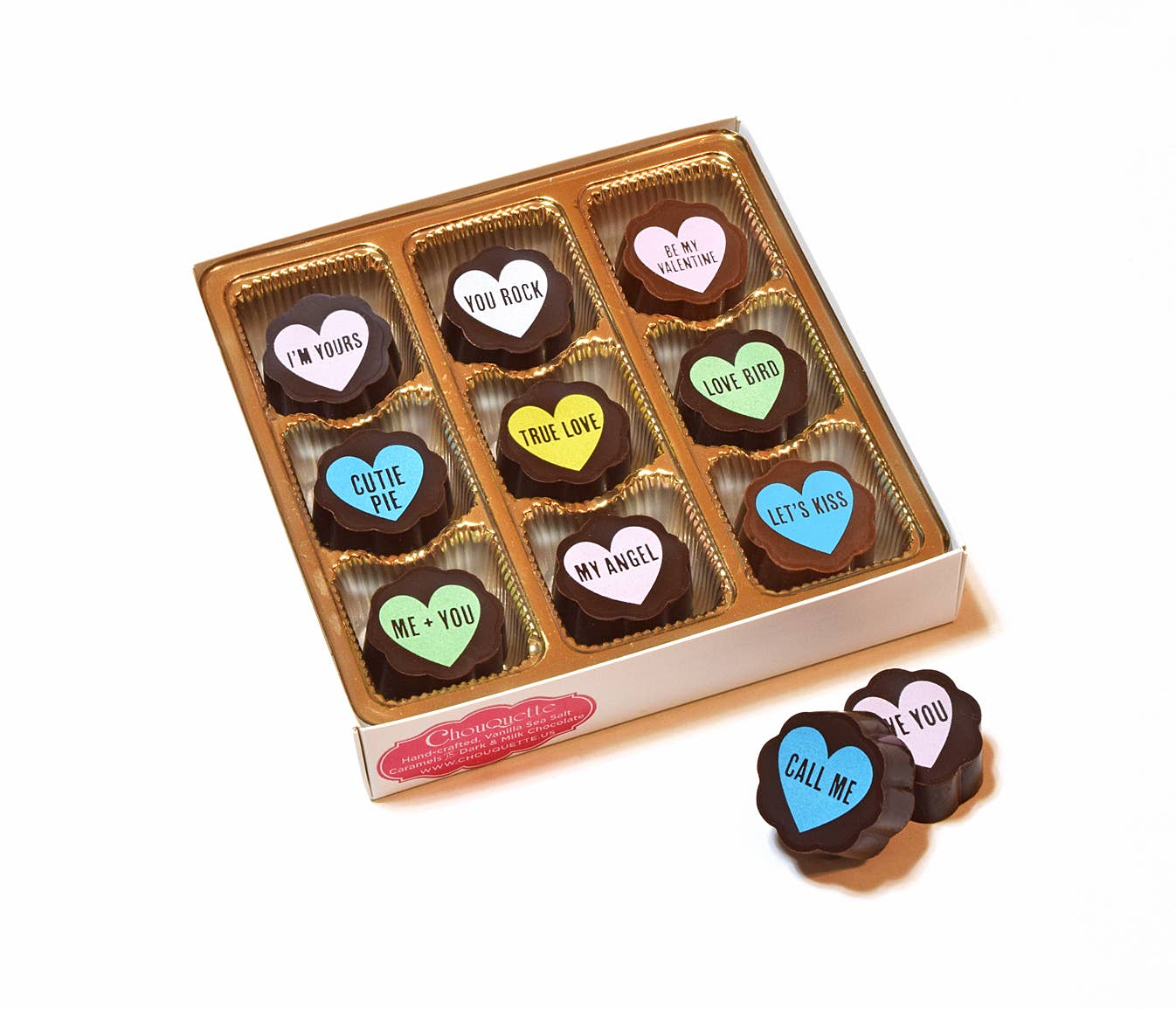 Valentine Sayings Hearts Chocolate Covered Caramels 5p - OVERRATED