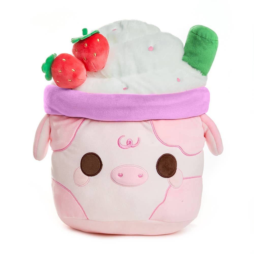 Kawaii Strawberry Mooshake Pink Cow Plushie