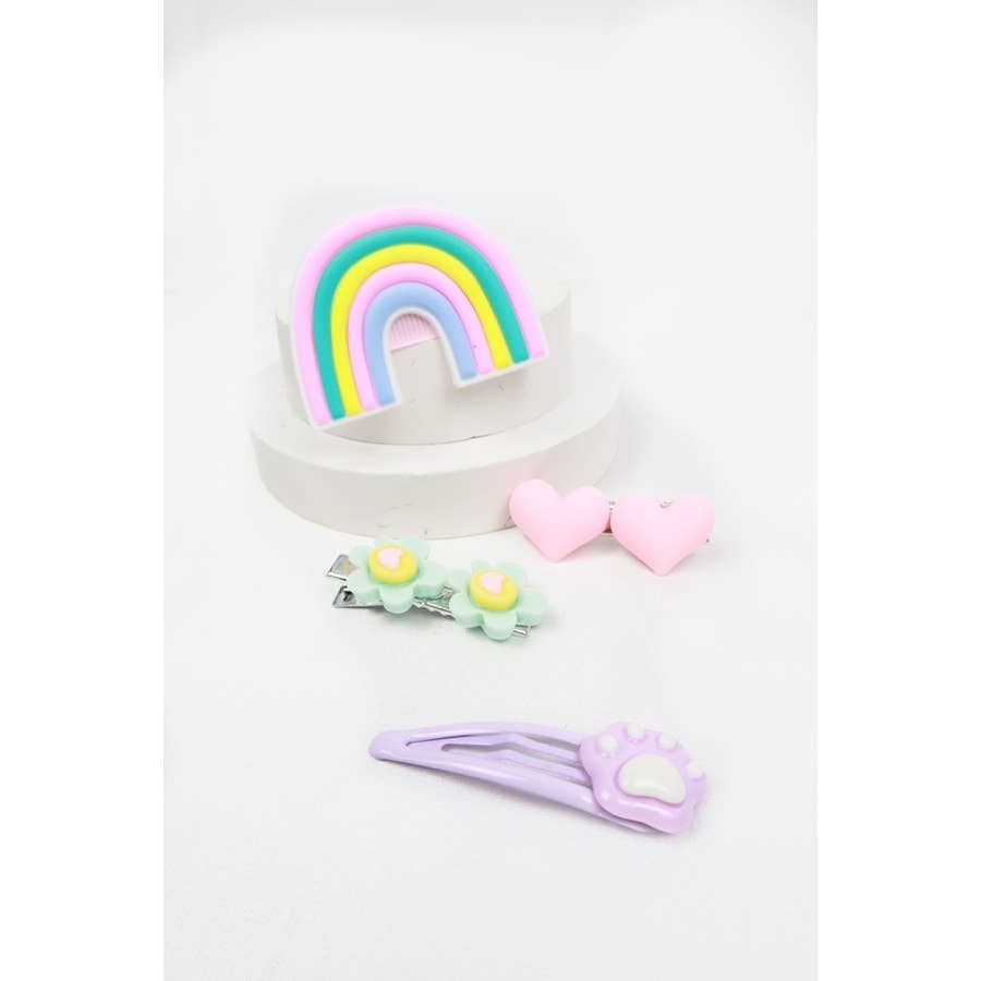 Rainbow Heart Hair Clip Set