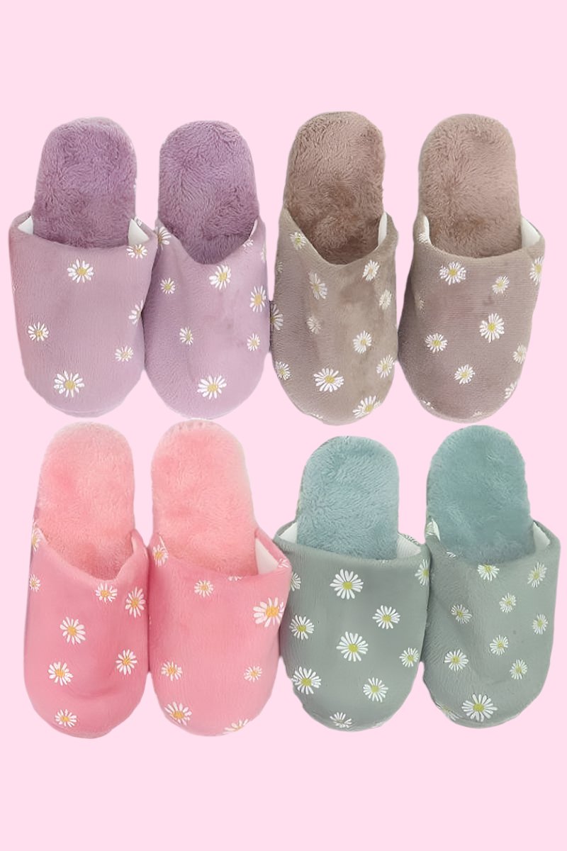 Daisy Flower Fuzzy Fleece Foam Lounge Slippers