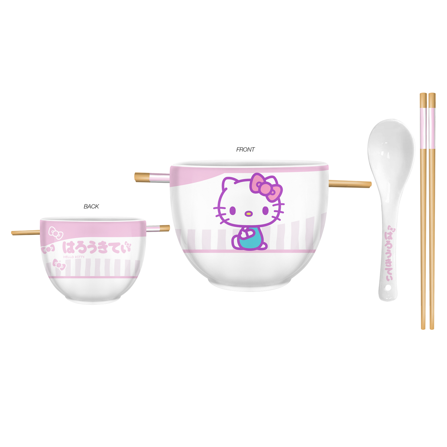 Hello Kitty Tokyo Pink Stripes Ceramic Ramen Bowl Set