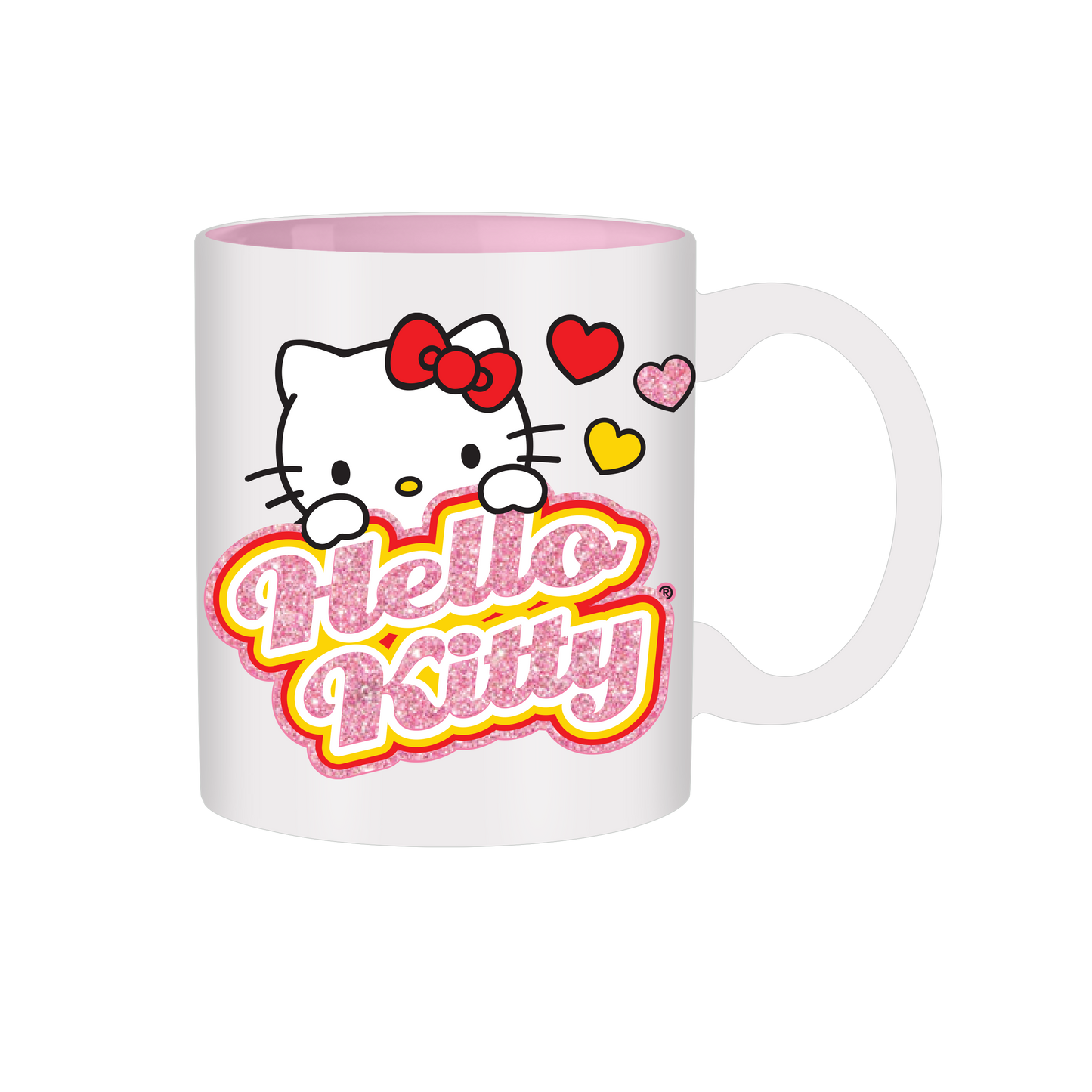 Hello Kitty Peeking Name Hearts Glitter 14oz Ceramic Mug