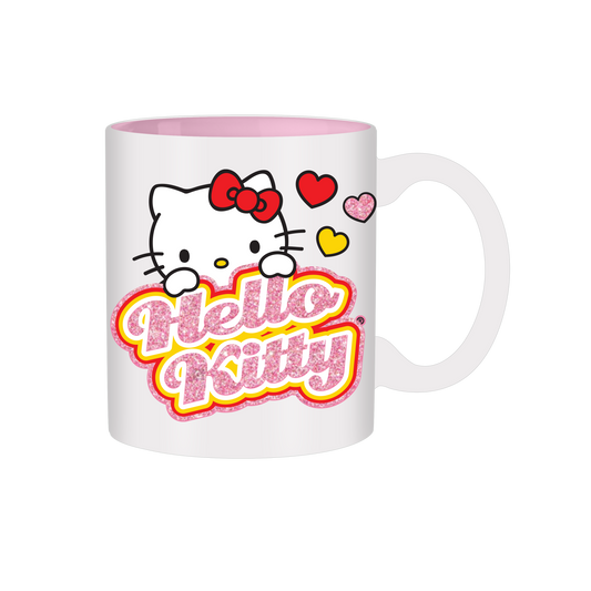 Hello Kitty Peeking Name Hearts Glitter 14oz Ceramic Mug