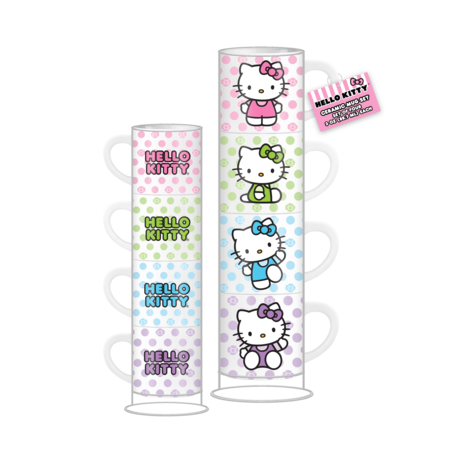 Hello Kitty Polka Dots 4pc 10oz Ceramic Mug Stack