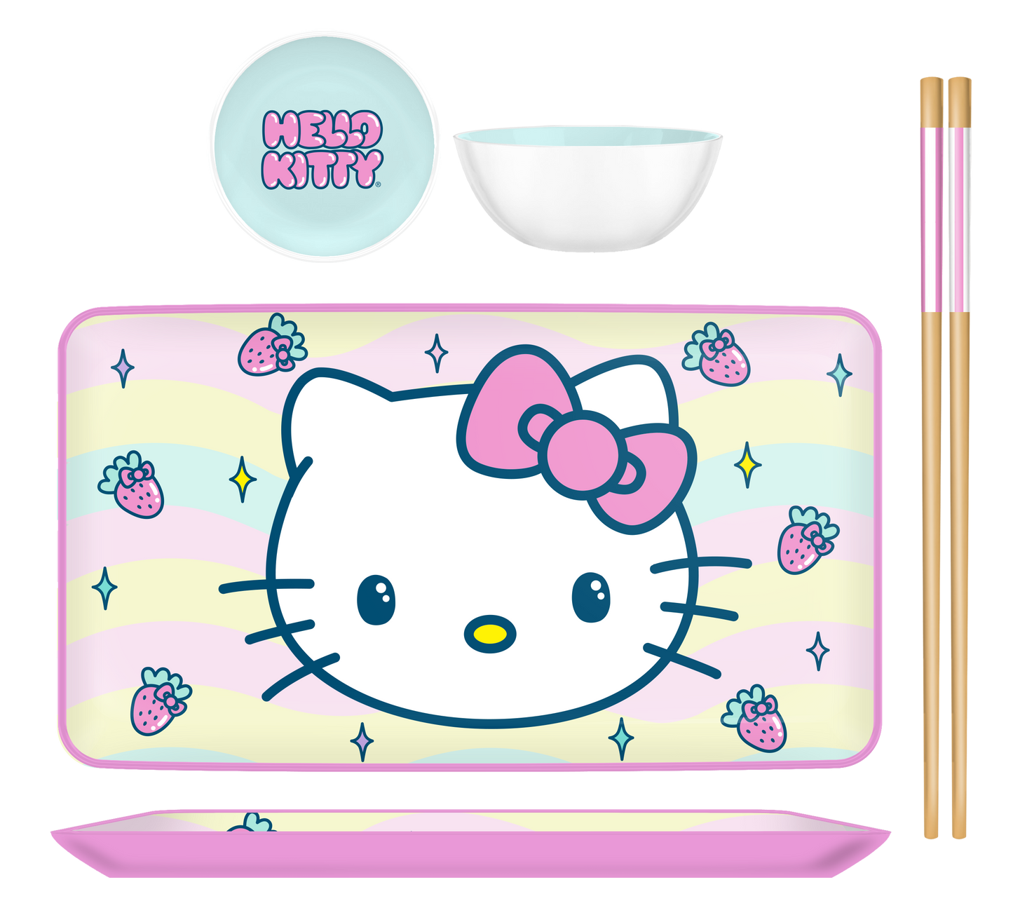 Hello Kitty Face And Strawberries 3pc Ceramic Sushi Set