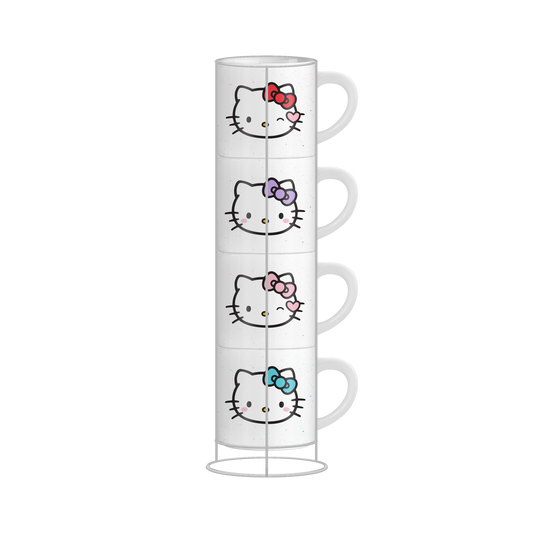 Hello Kitty Multi Faces Heart 4pc 10oz Ceramic Mug Stack