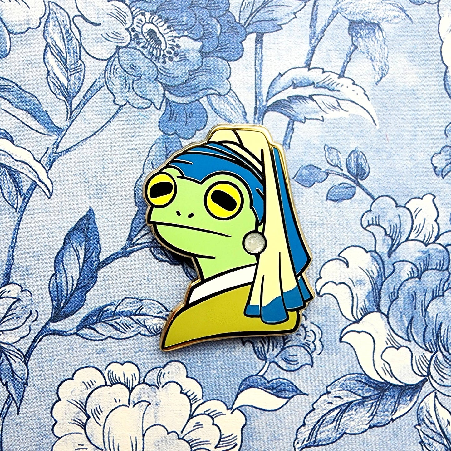 Frog with a Pearl Earring Enamel Pin