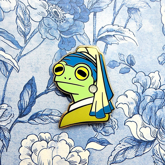 Frog with a Pearl Earring Enamel Pin