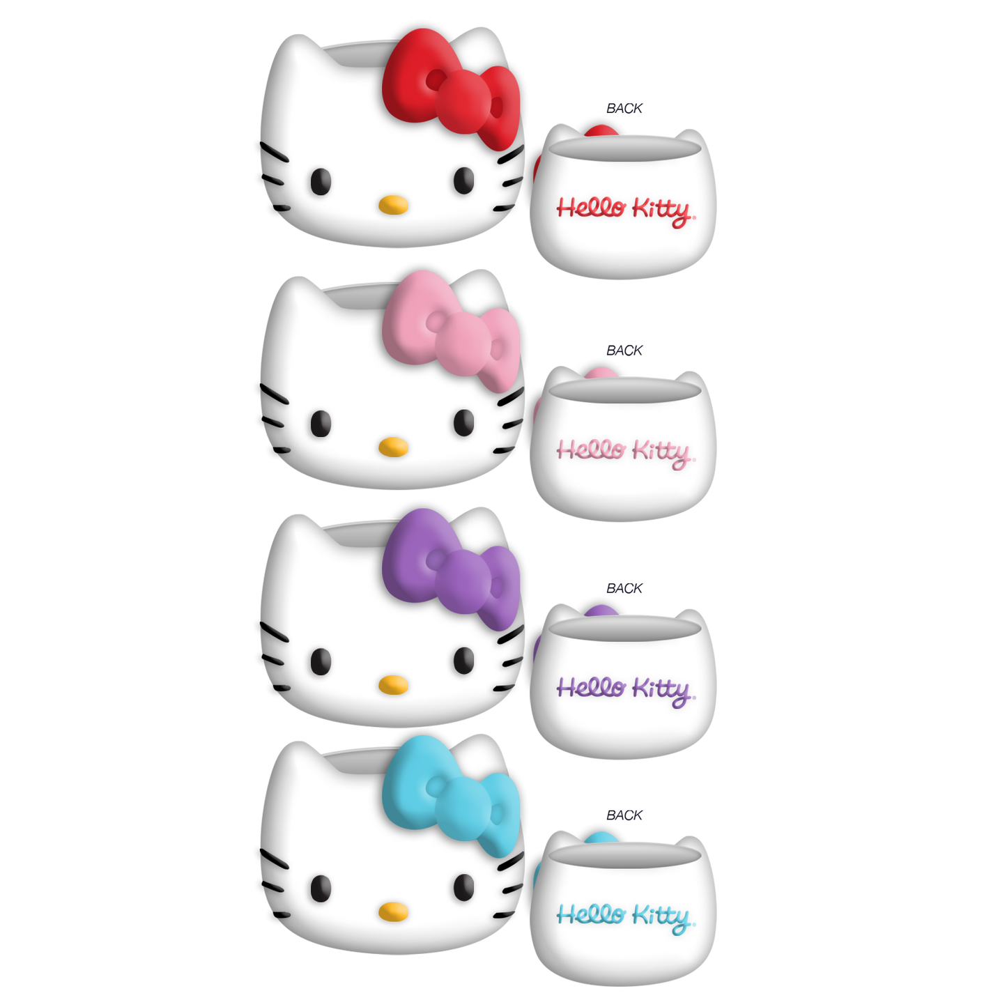 Hello Kitty Face Red 4pc Sculpted Ceramic Mini Cup Set